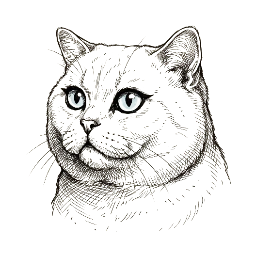 Remi, a white British Shorthair, in ink
